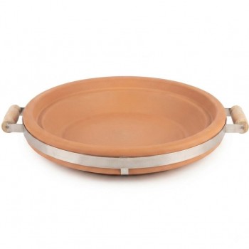 Terracotta Bird Feeder & Bird Bath Tray with Steel Reinforced Band and Wooden Handles, Heavy Duty Outdoor Wildlife Feeding Dish, Rustic Garden Decor, Large, 40 x 37 x 7 cm