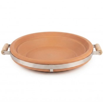 Terracotta Bird Feeder & Bird Bath Tray with Steel Reinforced Band and Wooden Handles, Heavy Duty Outdoor Wildlife Feeding Dish, Rustic Garden Decor, Large, 40 x 37 x 7 cm