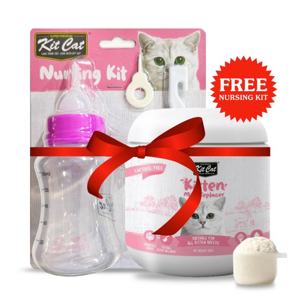 Kit Cat Kitten Milk Replacer 200g  For Cat + FREE Nursing Kit