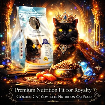 GOLDEN CAT Salmon Flavored Adult Dry Cat Food 3kg | Premium Complete & Balanced Nutrition for Adult Cats | High Protein Formula with Omega-3 for Healthy Skin, Shiny Coat, Strong Digestion, Immunity & Energy Support | EU Quality Cat Food