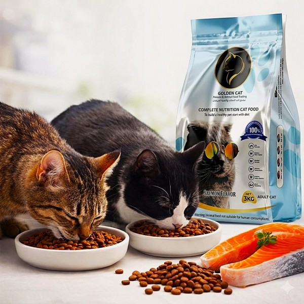 GOLDEN CAT Salmon Flavored Adult Dry Cat Food 3kg | Premium Complete & Balanced Nutrition for Adult Cats | High Protein Formula with Omega-3 for Healthy Skin, Shiny Coat, Strong Digestion, Immunity & Energy Support | EU Quality Cat Food