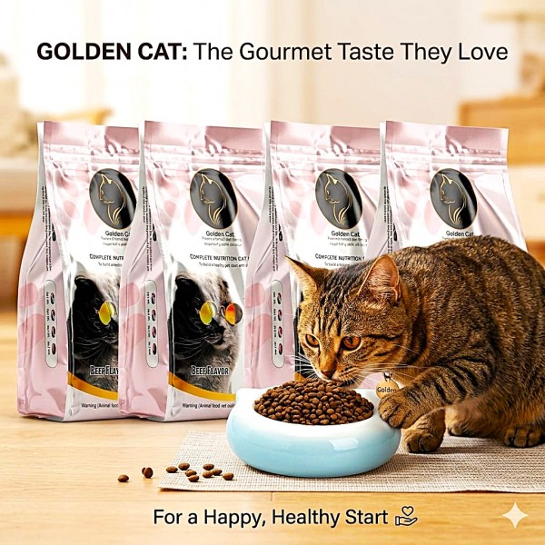 Golden Cat Beef Adult Dry Cat Food 3kg x 4 Bags (12kg Total) – High Protein 29% Complete & Balanced Nutrition for Adult Cats – Premium EU Standard Cat Food with Taurine, Vitamins & Minerals for Healthy Digestion, Coat & Bones