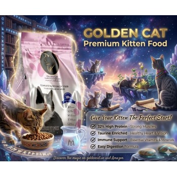 GOLDEN CAT Kitten Dry Food 3kg Chicken Fish Egg & Milk Flavor | 32% High Protein Premium Cat Food | Taurine, Vitamins & Minerals | Supports Growth, Digestion & Immunity