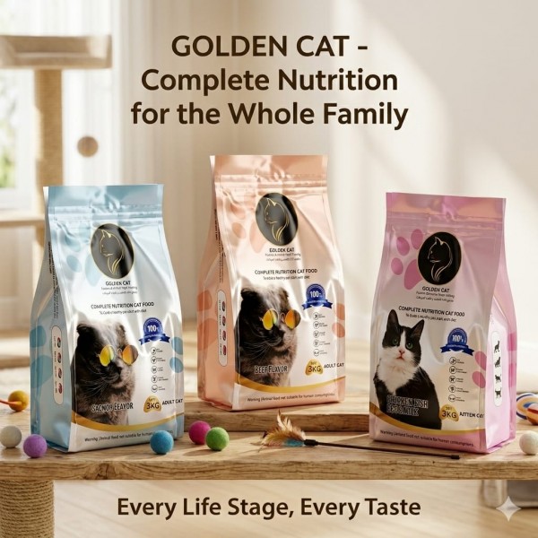 GOLDEN CAT Cat Dry Food Chicken Fish Egg & Milk Flavor 3kg x 4 Bags (Total 12kg) | 32% High Protein Premium Cat Food for Kittens, Adult & Mother Cats | Complete Nutrition Formula