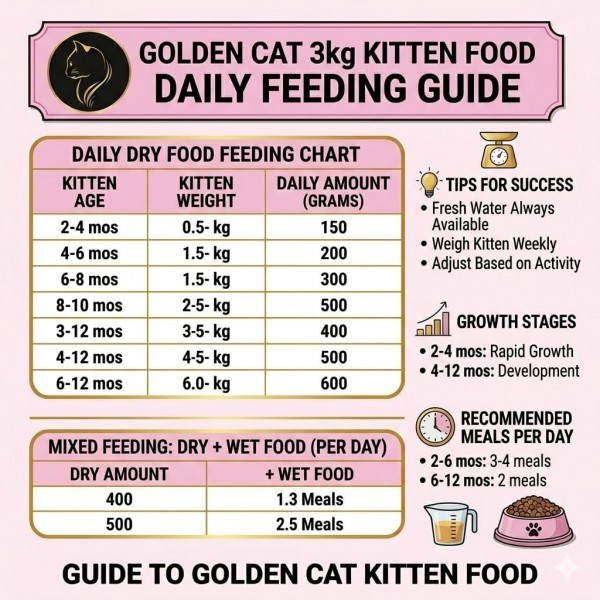 GOLDEN CAT Cat Dry Food Chicken Fish Egg & Milk Flavor 3kg x 4 Bags (Total 12kg) | 32% High Protein Premium Cat Food for Kittens, Adult & Mother Cats | Complete Nutrition Formula