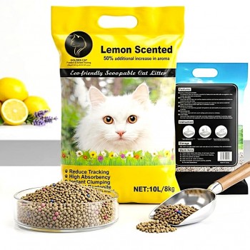 Golden Cat Bentonite Clumping Cat Litter 40L (32kg) – Lemon Scented (8kg x 4 Bags), Strong Clumping Natural Clay, Odor Control, Dust-Free, Bacteria Prevention, Premium Scoopable Cat Litter