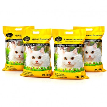 Golden Cat Bentonite Clumping Cat Litter 40L (32kg) – Lemon Scented (8kg x 4 Bags), Strong Clumping Natural Clay, Odor Control, Dust-Free, Bacteria Prevention, Premium Scoopable Cat Litter