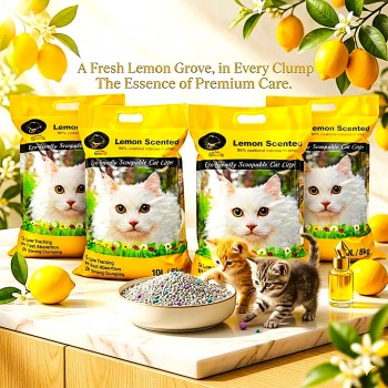 Golden Cat Bentonite Clumping Cat Litter 40L (32kg) – Lemon Scented (8kg x 4 Bags), Strong Clumping Natural Clay, Odor Control, Dust-Free, Bacteria Prevention, Premium Scoopable Cat Litter