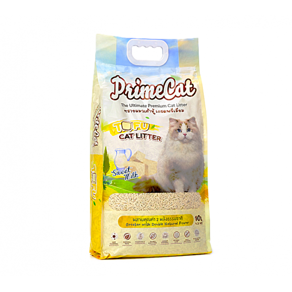 Prime Cat Tofu Cat Litter Sweet Milk 4.5kg (10L) Premium Natural Clumping Cat Litter Flushable Plant Based Soy Residue Dust Free Low Tracking Strong Odor Control Fast Absorption Safe for Kittens & Cats Multi Cat Household Eco Friendly Biodegradable