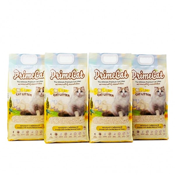 PrimeCat Tofu Clumping Cat Litter Sweet Milk Scent 18kg (40L) – 4 x 10L Bags Premium Natural Flushable Cat Litter Plant Based Soy Fiber Dust Free Fast Clumping Strong Odor Control Safe for Kittens & Cats Multi Cat Homes Eco Friendly Biodegradable