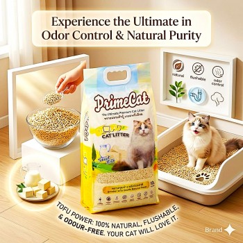 Prime Cat Tofu Cat Litter Sweet Milk 4.5kg (10L) Premium Natural Clumping Cat Litter Flushable Plant Based Soy Residue Dust Free Low Tracking Strong Odor Control Fast Absorption Safe for Kittens & Cats Multi Cat Household Eco Friendly Biodegradable