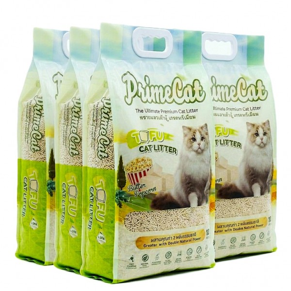 PrimeCat Tofu Clumping Cat Litter Butter Popcorn Scent 18kg (40L) – 4 x 10L Bags | Premium Natural Flushable Cat Litter | Dust-Free Strong Odor Control Fast Absorption Low Tracking Safe for Kittens & Multi-Cat Homes
