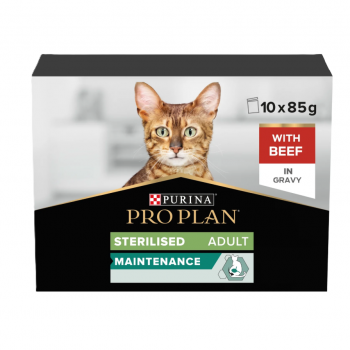 Purina Pro Plan Sterilised Wet Cat Food, Beef in Gravy, 10 x 85g – Complete Nutrition for Adult Sterilised Cats, Supports Urinary Health & Weight Management