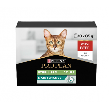 Purina Pro Plan Sterilised Wet Cat Food, Beef in Gravy, 10 x 85g – Complete Nutrition for Adult Sterilised Cats, Supports Urinary Health & Weight Management