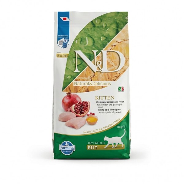 Farmina N&D Kitten Chicken & Pomegranate Grain-Free Dry Cat Food 10kg – Complete High Protein Nutrition for Kittens, Pregnant & Nursing Cats – DHA for Brain Development, Immunity & Healthy Growth