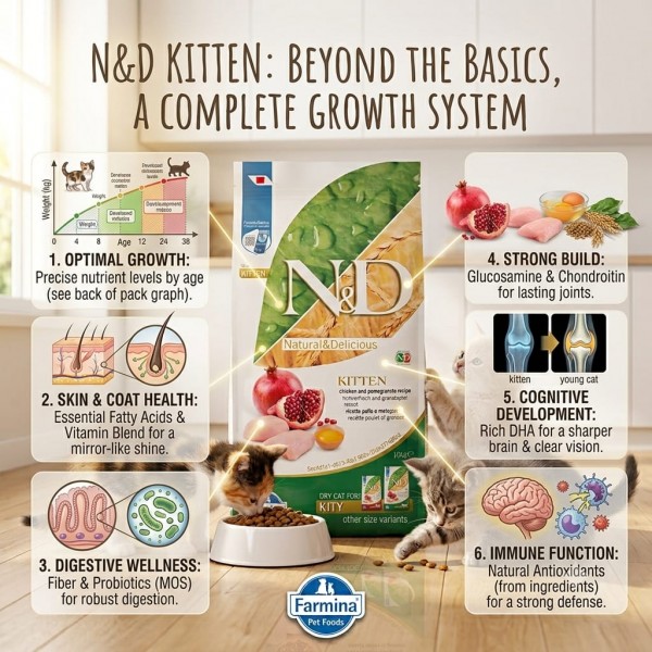 Farmina N&D Kitten Chicken & Pomegranate Grain-Free Dry Cat Food 10kg – Complete High Protein Nutrition for Kittens, Pregnant & Nursing Cats – DHA for Brain Development, Immunity & Healthy Growth