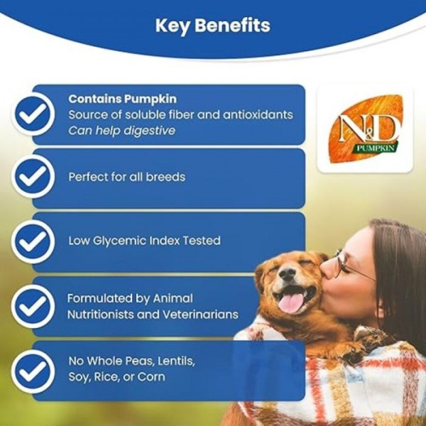 Farmina N&D Pumpkin Chicken and Pomegranate Adult Medium & Maxi Breed Dry Dog Food 2.5 kg | Grain Free Formula with 96% Animal Protein | Low Glycemic Diet with Pumpkin, Omega Fatty Acids and Digestive Support