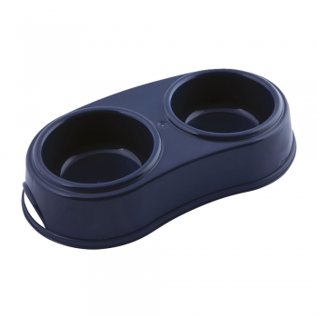 Georplast Premium Double Pet Bowl L (35×19×7 cm) – Navy Blue | Anti-Slip Dual Dog & Cat Feeding Station | Durable Food-Grade Plastic Double Feeder for Food & Water | Easy Clean Non-Skid Pet Bowl