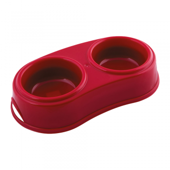 Georplast Premium Double Pet Bowl L (35×19×7 cm) – Red | Anti-Slip Dual Dog & Cat Feeding Station | Durable Food-Grade Plastic Feeder for Food & Water | Easy Clean Non-Skid Pet Bowl
