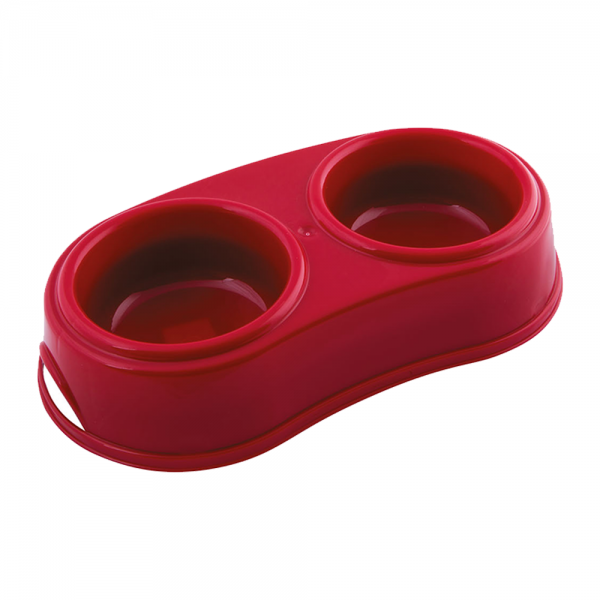 Georplast Premium Double Pet Bowl L (35×19×7 cm) – Red | Anti-Slip Dual Dog & Cat Feeding Station | Durable Food-Grade Plastic Feeder for Food & Water | Easy Clean Non-Skid Pet Bowl