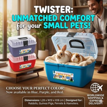 Georplast Twister Small Pet Transport Box – Blue Ventilated Travel Carrier for Hamsters, Guinea Pigs, Rabbits & Ferrets, Durable Portable Cage, 28×19×18 cm, Secure Lock Handle