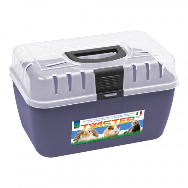 Georplast Twister Small Pet Transport Box – Navy Blue Ventilated Travel Carrier for Hamsters, Guinea Pigs, Rabbits & Ferrets, Durable Portable Cage, 28×19×18 cm, Secure Lock Handle