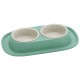 Georplast Soft Touch Double Bowl for Pets – Green Non-Slip Dual Feeding Station with Removable 2 x 460ml Bowls | Easy-Clean Plastic Food & Water Bowl Set for Cats and Dogs