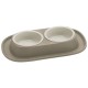Georplast Soft Touch Double Bowl for Pets – Gray Non-Slip Dual Feeding Station with Removable 2 x 460ml Bowls | Easy-Clean Plastic Food & Water Bowl Set for Cats and Dogs