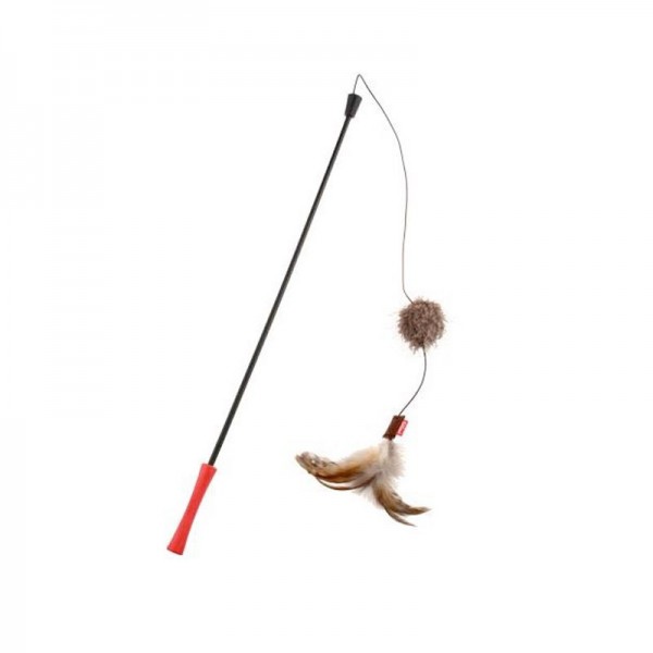Feather Teaser With Natural Plush Tail And TPR Handle (Red)