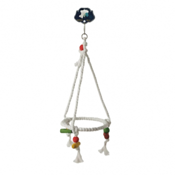 Pets Club Natural Wooden Bird Toy – Rope Swing with Beads & Perch, H 19 cm × W 16 cm – Bird Toy for Small to Medium Birds