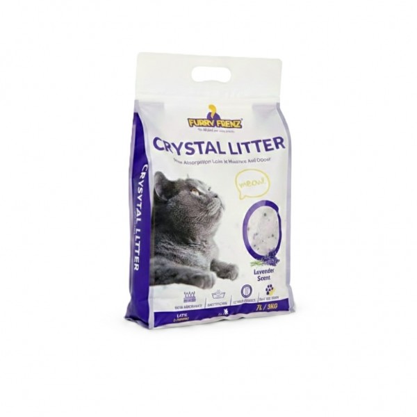FURRY FRENZ Crystal Cat Litter 7 L (3 kg) – Silica Gel Cat Litter for Kittens & Adult Cats, High Absorbency, Odour Control, Easy to Clean, Long-Lasting, Lavender Scent