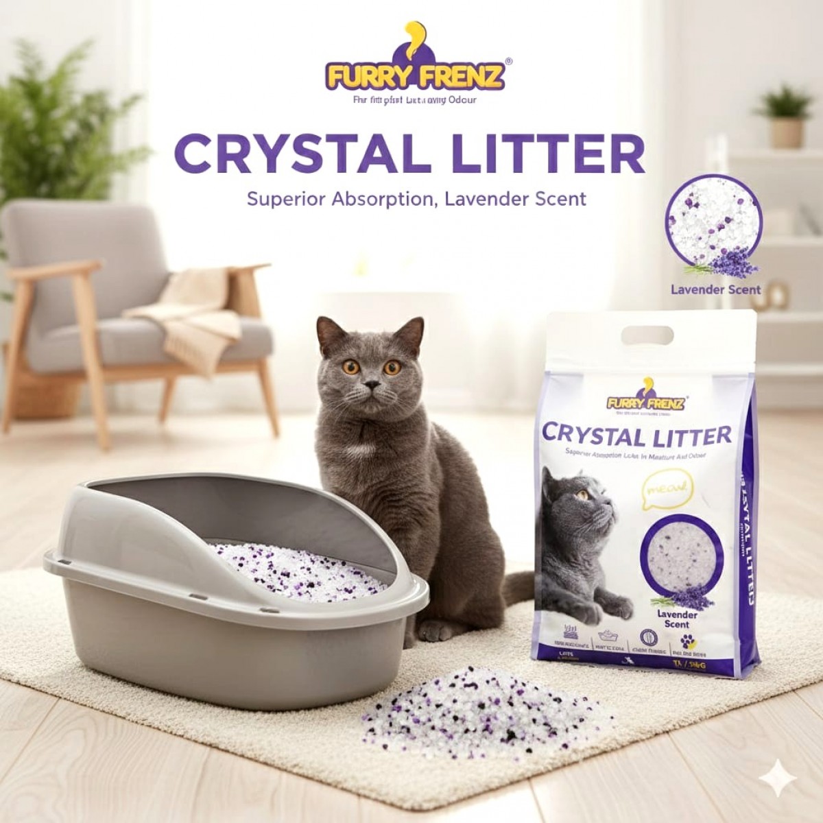 FURRY FRENZ CRYSTAL LITTER For All Your Pet Care Need 7 Litter ( 3 KG ...
