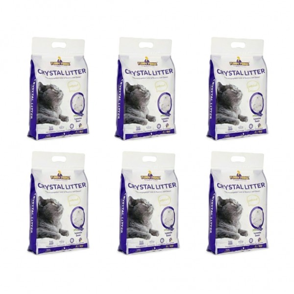 FURRY FRENZ Crystal Cat Litter 7 L (3 kg) – 6-Pack Bulk (Total 18 kg) | Silica Gel Cat Litter for Kittens & Adult Cats, High Absorbency, Odour Control, Easy to Clean, Long-Lasting, Lavender Scent