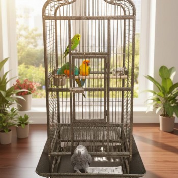 Large Tropical Bird Cage with Rolling Stand – 61 × 56 × 172 cm, Spacious Multi-Level Metal Aviary with Secure Perches, Easy-Clean Tray & Access Doors for Parrots, Cockatoos & Medium Birds – Model B003