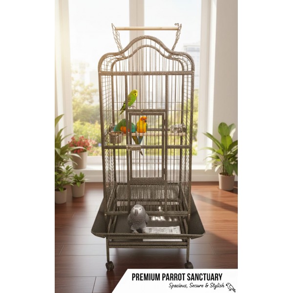 Large Tropical Bird Cage with Rolling Stand – 61 × 56 × 172 cm, Spacious Multi-Level Metal Aviary with Secure Perches, Easy-Clean Tray & Access Doors for Parrots, Cockatoos & Medium Birds – Model B003