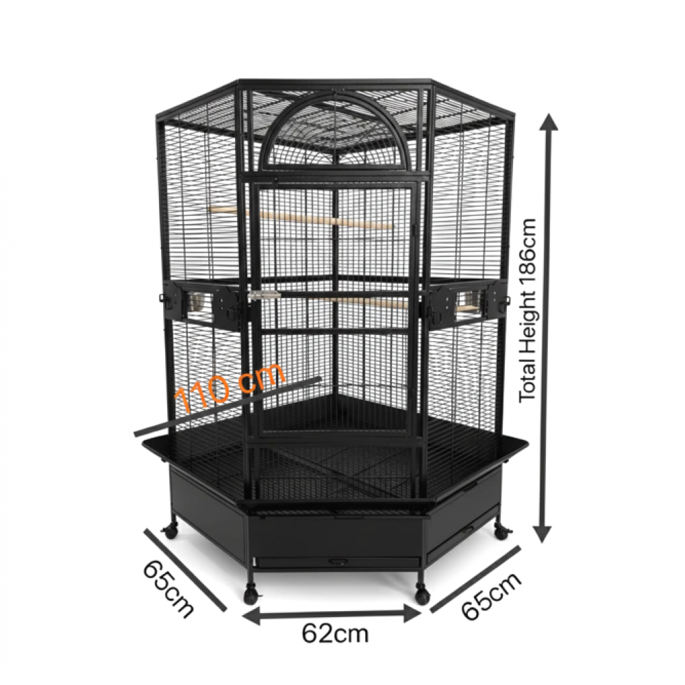 Jumbo Corner Parrot Cage – Black, 186 cm Tall × 110×110 cm Footprint ...