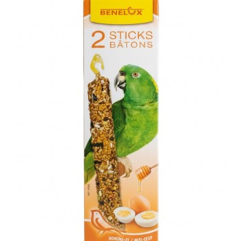 Benelux Honey & Egg Bird Sticks – 2 Pack (2 x 75g) | Natural Vitamin-Enriched Treats for Parrots, Parakeets & Large Birds | Fun Nibble Toy with Hanging Hook