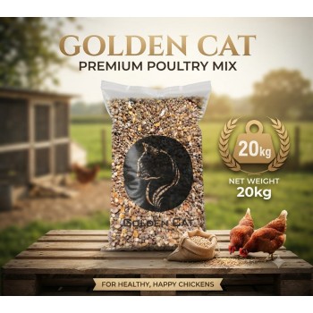 Golden Cat Premium Mixed Bird & Poultry Seeds 20kg Bag – High Protein Natural Whole Grain Feed for Chickens, Hens, Roosters, Pigeons, Doves & Wild Birds – Corn, Millet & Seed Blend