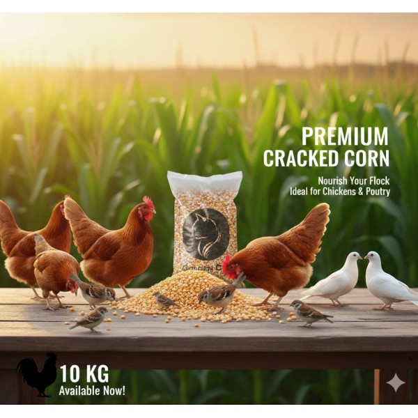 Premium Yellow Cracked Corn (Broken Corn) – 10kg Bag | High-Energy Feed for Poultry, Chickens, Ducks, Turkeys, Pigeons, Doves, Parrots, Budgies, Finches, Wild Birds, Rabbits, Horses, Goats, Sheep, Cattle, Deer & Small Animals