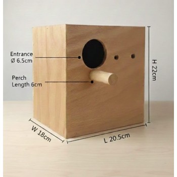 Wooden Bird Breeding & Nesting Box for Small Birds – Natural Wood Birdhouse with Perch & Easy-Clean Hinged Door – Cage or Aviary Mount – Size 20.5 × 18 × 22 cm