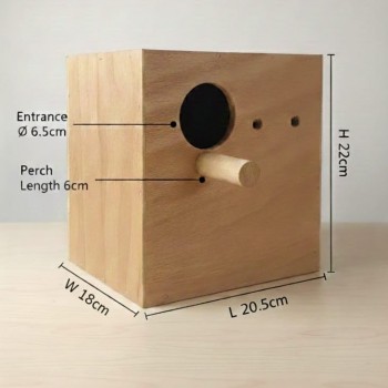 Wooden Bird Breeding & Nesting Box for Small Birds – Natural Wood Birdhouse with Perch & Easy-Clean Hinged Door – Cage or Aviary Mount – Size 20.5 × 18 × 22 cm