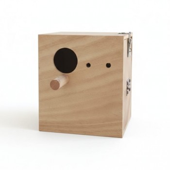 Wooden Bird Breeding & Nesting Box for Small Birds – Natural Wood Birdhouse with Perch & Easy-Clean Hinged Door – Cage or Aviary Mount – Size 20.5 × 18 × 22 cm