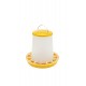 1kg Plastic Poultry Feeder with Feed Saver Ring, Lid & Handle – Yellow & White Chicken Feeder with Self-Regulating Feed Flow for Chicks and Adult Poultry