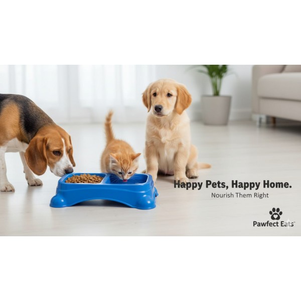 Large Double Pet Food & Water Bowl | Dual Feeding Station for Cats & Small Dogs | Durable Plastic Multi-Pet Bowl (Color: Orange) (35 × 23 × 9 cm)