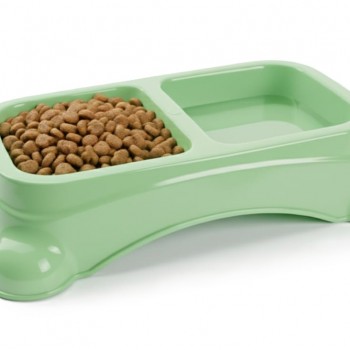 Large Double Pet Food & Water Bowl | Dual Feeding Station for Cats & Small Dogs | Durable Plastic Multi-Pet Bowl (Color: Baby Green) (35 × 23 × 9 cm)