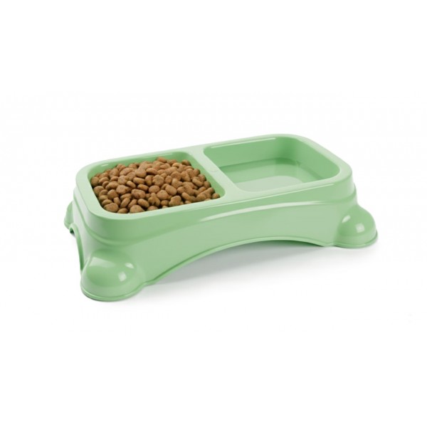 Large Double Pet Food & Water Bowl | Dual Feeding Station for Cats & Small Dogs | Durable Plastic Multi-Pet Bowl (Color: Baby Green) (35 × 23 × 9 cm)