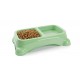 Large Double Pet Food & Water Bowl | Dual Feeding Station for Cats & Small Dogs | Durable Plastic Multi-Pet Bowl (Color: Baby Green) (35 × 23 × 9 cm)