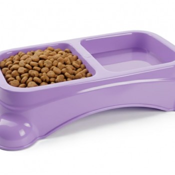 Large Double Pet Food & Water Bowl | Dual Feeding Station for Cats & Small Dogs | Durable Plastic Multi-Pet Bowl (Color: Baby Purple) (35 × 23 × 9 cm)