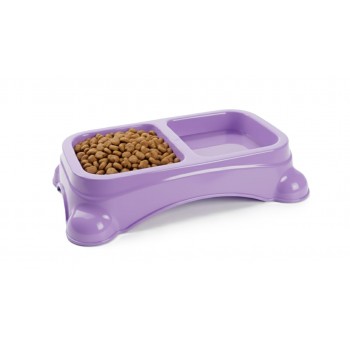 Large Double Pet Food & Water Bowl | Dual Feeding Station for Cats & Small Dogs | Durable Plastic Multi-Pet Bowl (Color: Baby Purple) (35 × 23 × 9 cm)