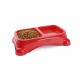 Large Double Pet Food & Water Bowl | Dual Feeding Station for Cats & Small Dogs | Durable Plastic Multi-Pet Bowl (Color: Red) (35 × 23 × 9 cm)